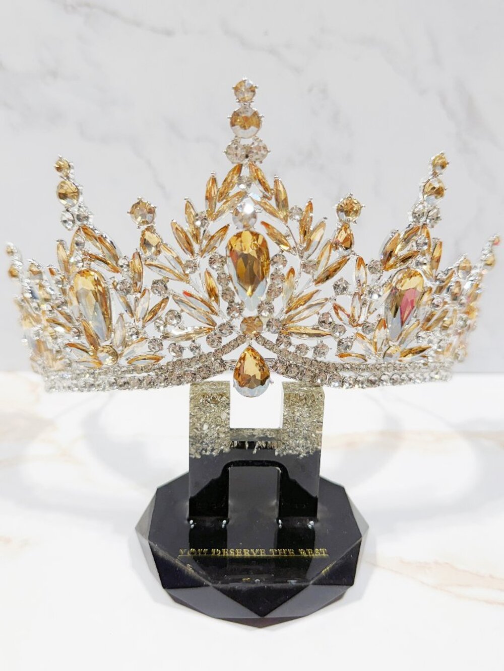 Champagne Crystal Tiara, yellow crystal Tiara, silver wedding jewelry